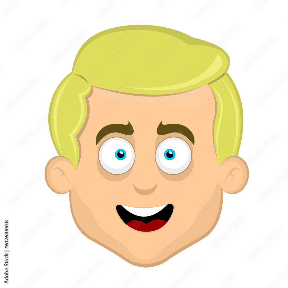 vector illustration face of man cartoon blonde blue eyes with a happy expression