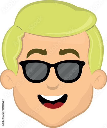 vector illustration face of a cheerful cartoon blond man with sunglasses


