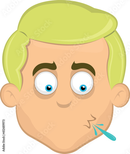 vector illustration face man cartoon blonde blue eyes spitting saliva