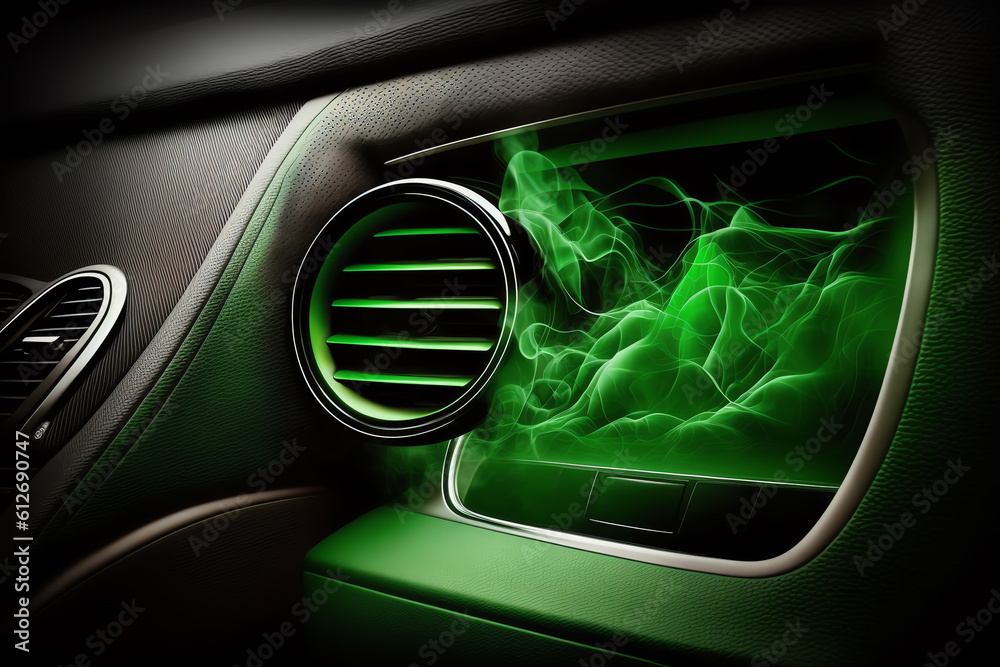Bad smell in the car. Concept of faulty air conditioners. Smelly gas blowing fron air vents