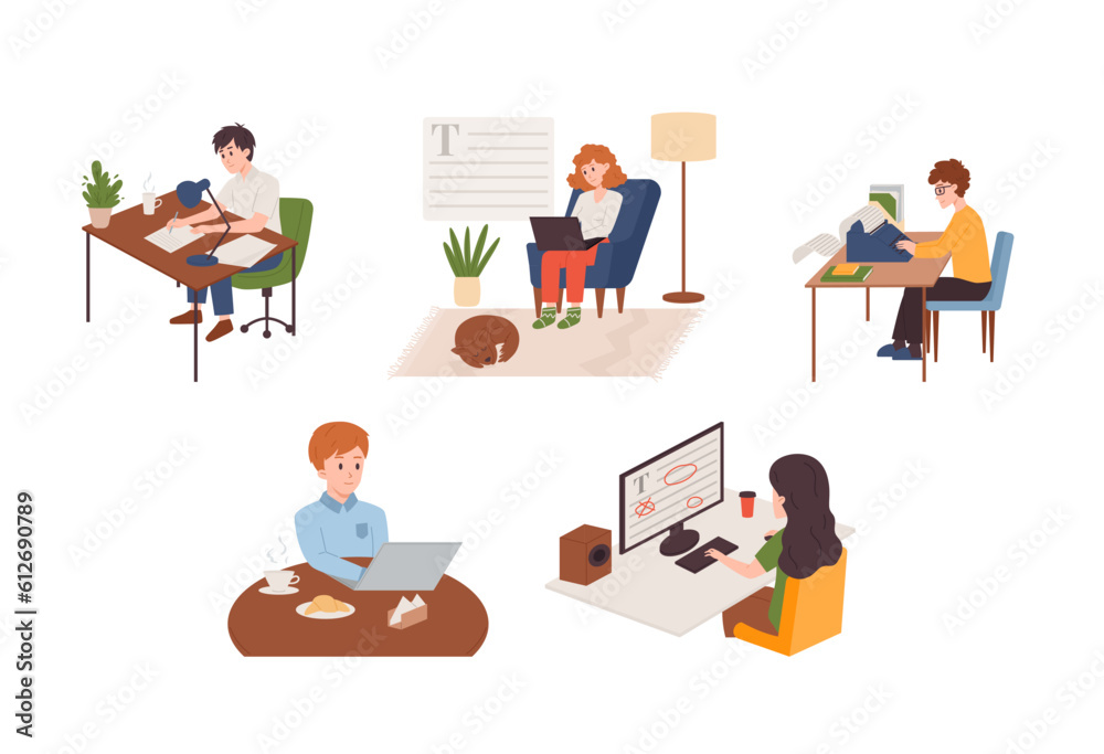 Set of copywriter people flat style, vector illustration Set of copywriter people flat style, vector illustration