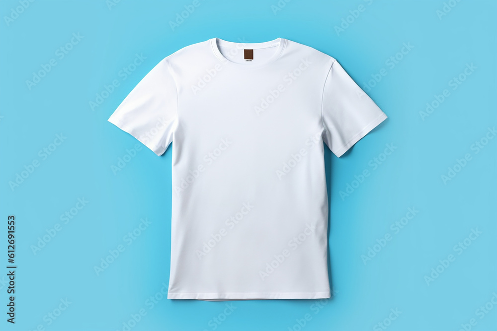 White t shirt mockup on blue background ai generated White t shirt mockup on blue background ai generated