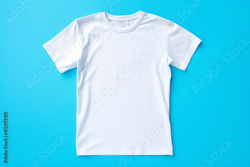 White t shirt mockup on blue background ai generated