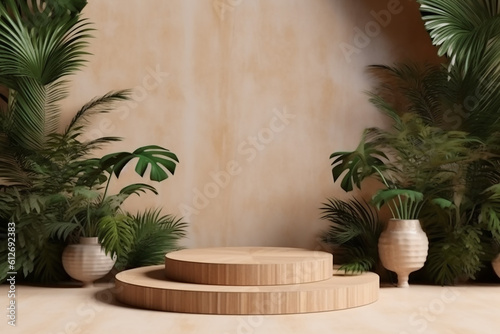 Wood podium stage display mockup for product presentation ai generated