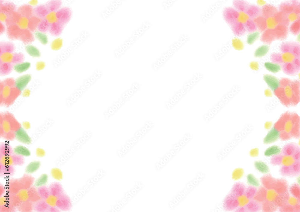 ピンクの水彩の花で飾った横型背景