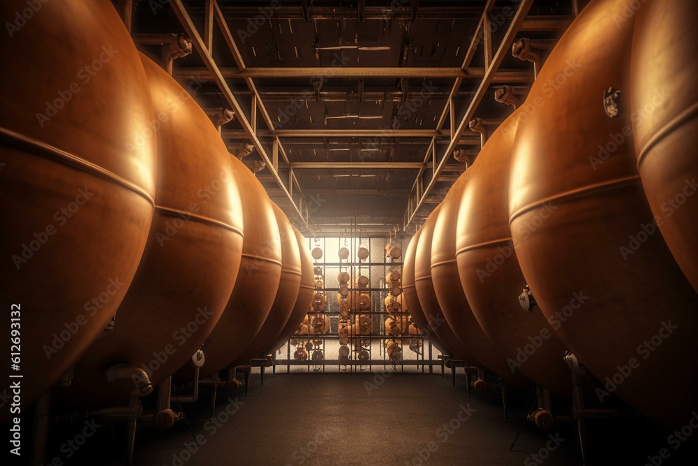 Spherical storage for compressed gases in liquid stage. 3d render ...