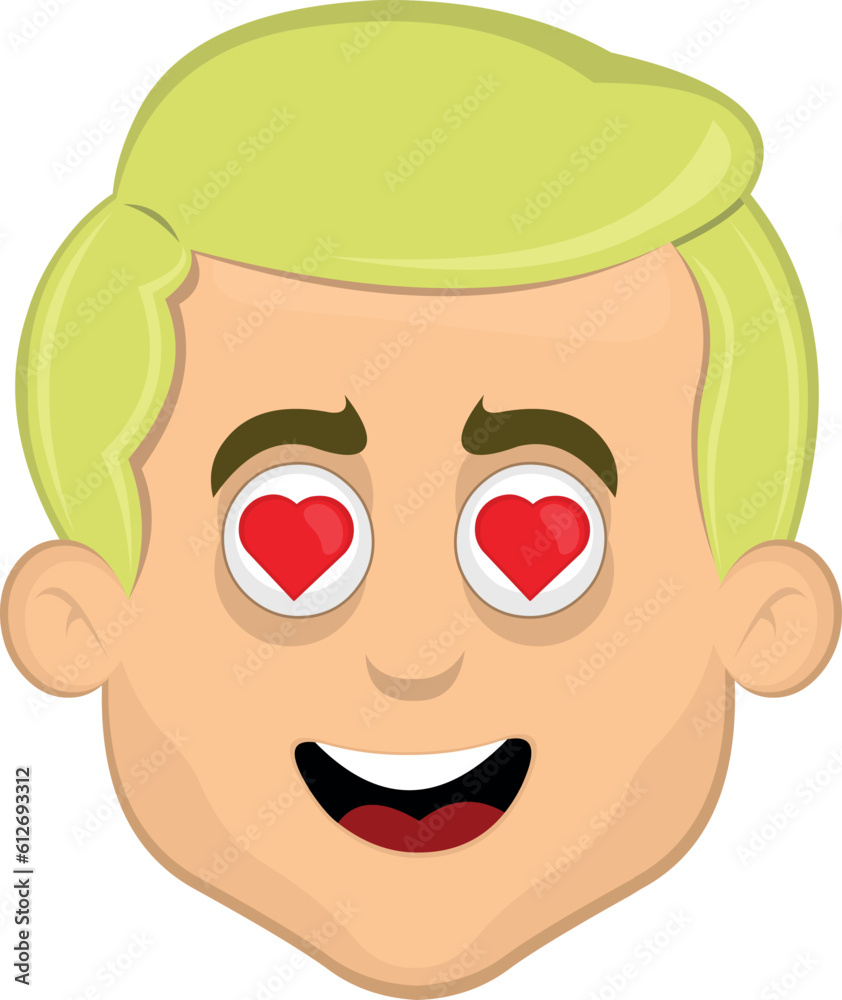 vector illustration face blonde man cartoon in love with hearts in eyes vector illustration face blonde man cartoon in love with hearts in eyes