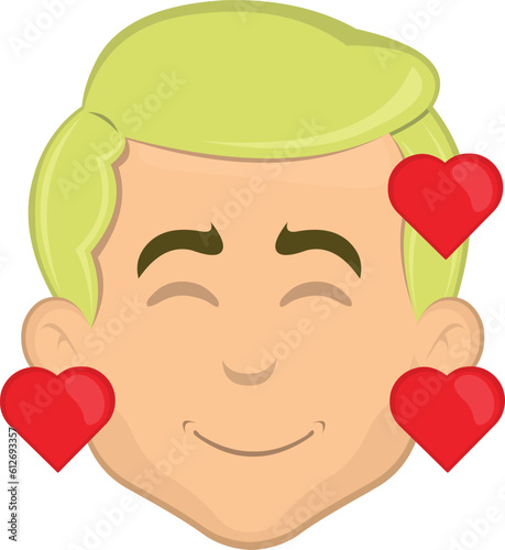 vector illustration face of a cartoon man in love and surrounded by hearts