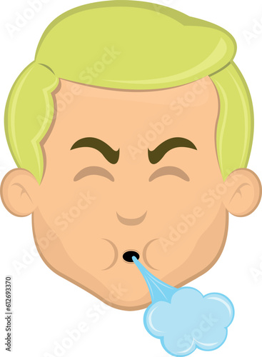 vector illustration face of man cartoon blonde and blue eyes blowing air