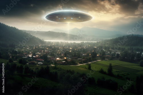 Illustration of small UFO on the sky