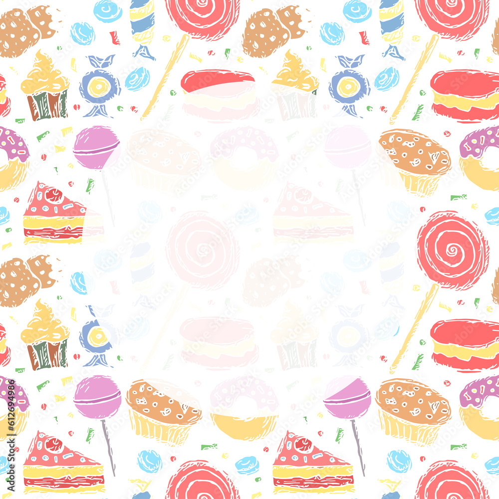 Food backgrond with place for text. Drawn food illustration Food backgrond with place for text. Drawn food illustration