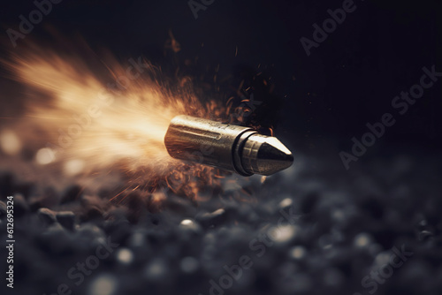 Illustration of bullet in air close up over dark