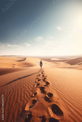 Lone person walking in the desert in the distance. Generative AI, Generative AI