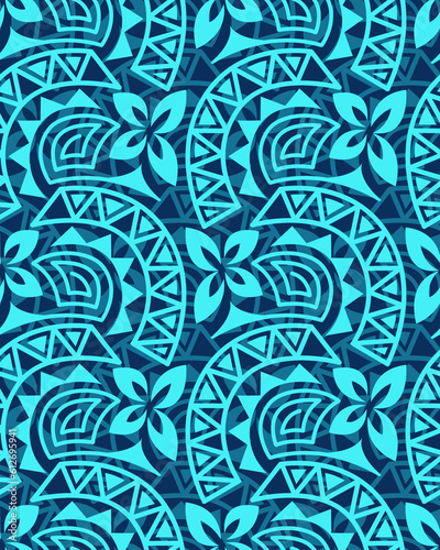 Curve and flower hawaii pattern seamless on the blue background.