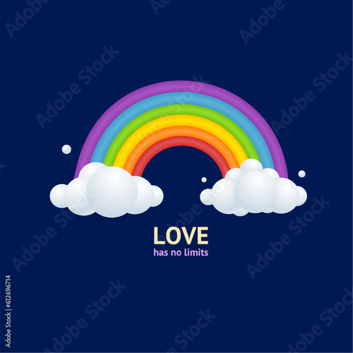 3d Rainbow Pride Love Has no Limits Concept Cartoon Style on a Blue. Vector illustration of Lgbtq Equality