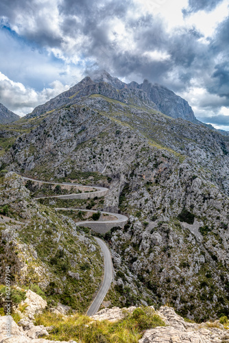 Mirador Coll de Reis, Nudo de Corbata, Serra de Tramuntana mountain, Balearic Islands Mallorca Spain. Travel agency vacation concept.