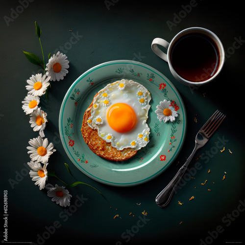 Delicious Breakfast Delight: Toast, Fried Egg, Coffee, and Margaritas. Generative Ai