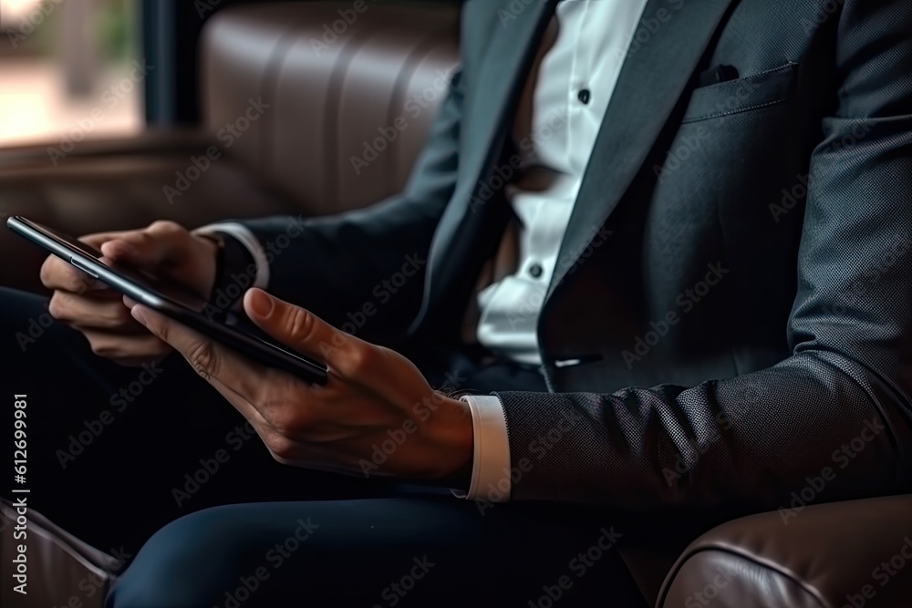 young businessman using a digital tablet while sitting in the office