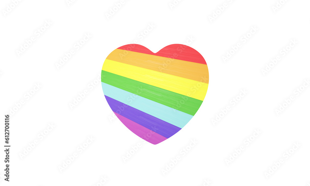 Heart-shaped Rainbow LGBT flag isolated on a white background,3d render 