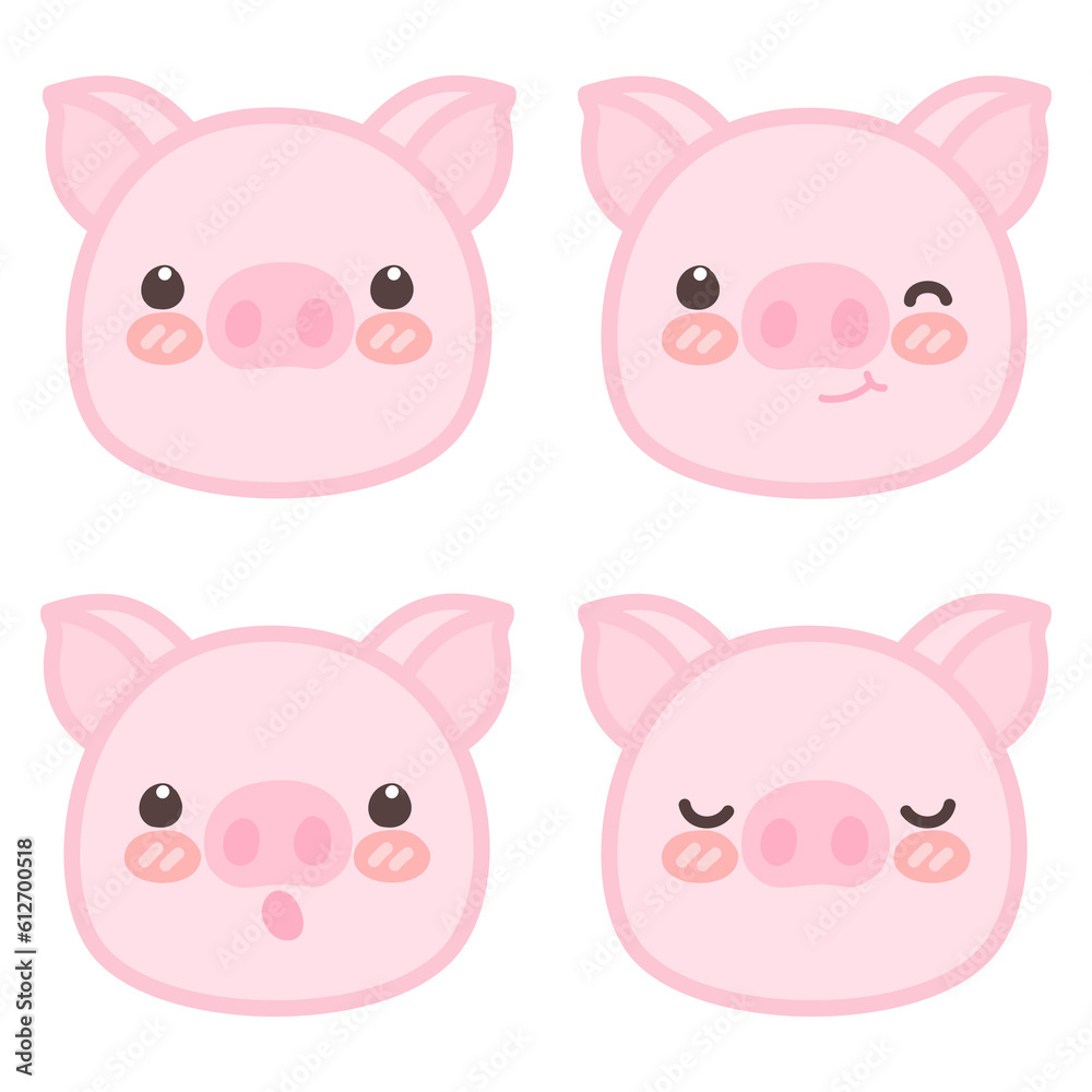 set of pink pigs cartoon characters