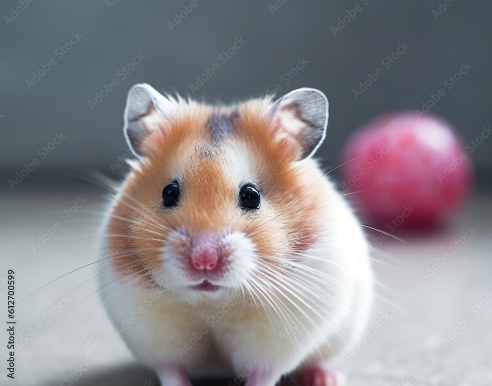 cute brown white hamster with black beady eyes created with Generative AI technology