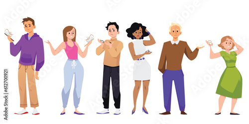 Set of people suffering from alopecia flat vector illustration isolated.