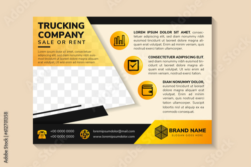 trucking company, sale or rent headline of cover template for transportation brochure design, flyer, leaflets decoration for printing and presentation vector illustration. horizontal layout.