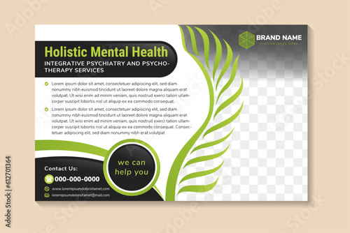 holistic mental health headline of cover template for medical brochure design, flyer, leaflets decoration for printing and presentation vector illustration. horizontal layout. space for photo collage.