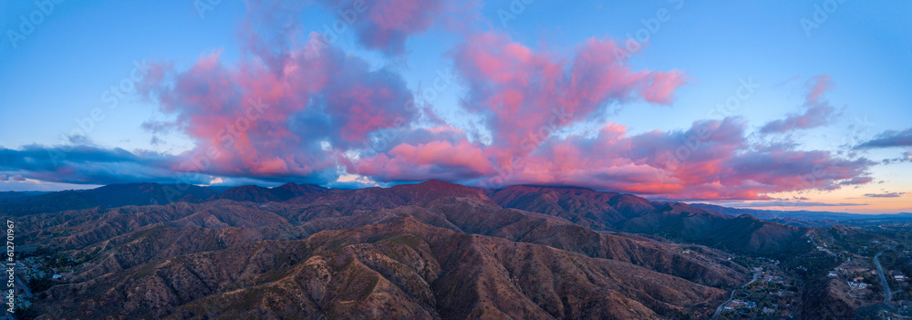 California Dreams: Majestic Sunset Mountains Soar in Aerial Splendor