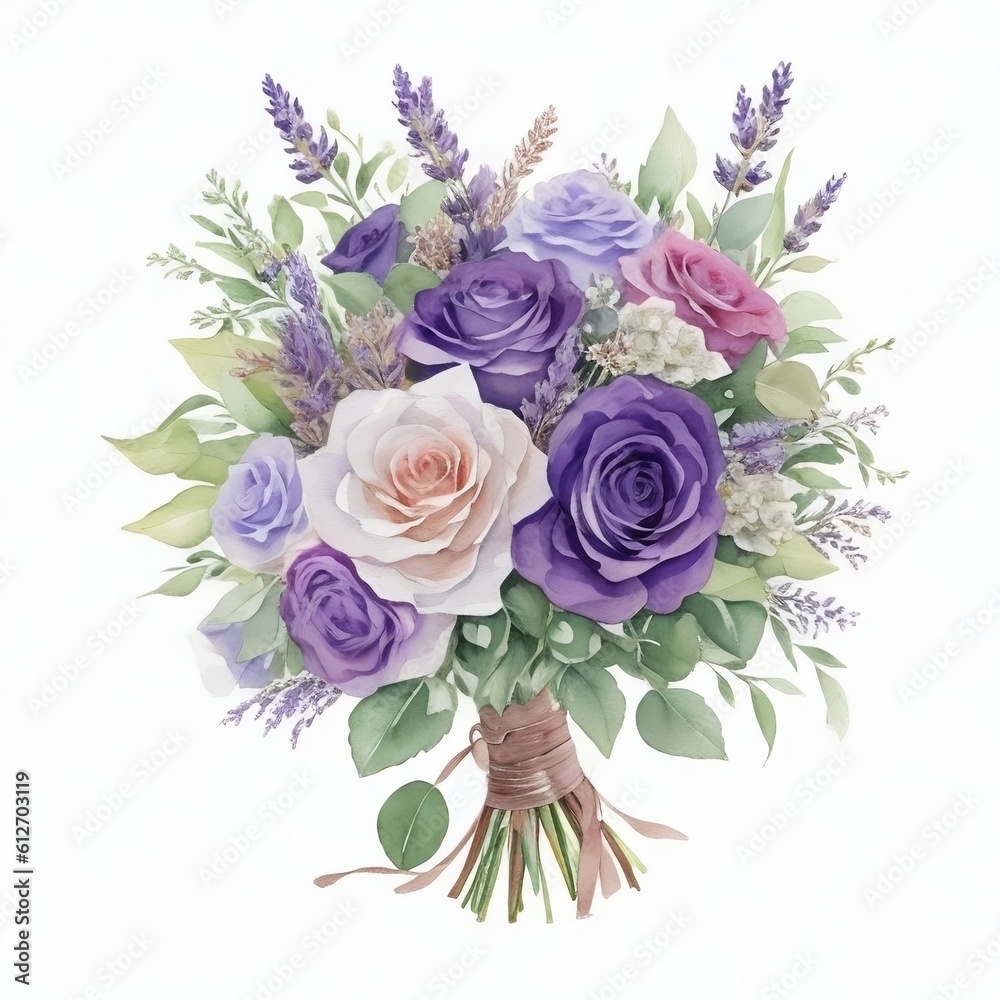 Beautiful watercolor wedding bouquet of rose on a white background. hand-drawn illustration AI Generative Beautiful watercolor wedding bouquet of rose on a white background. hand-drawn illustration AI Generative