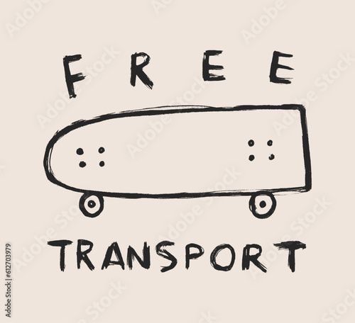 Free transport words with skateboard symbols. Hand drawn vector illustration