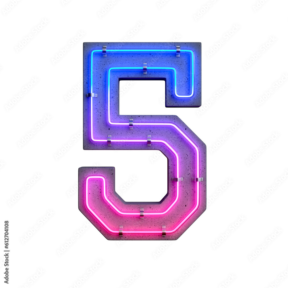 Concrete neon light Number 5 on transparent background, PNG file Concrete neon light Number 5 on transparent background, PNG file