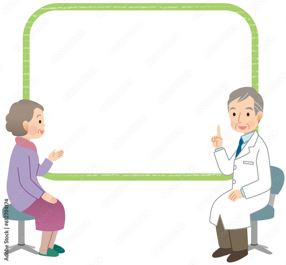 医師と相談する高齢者　コピースペース