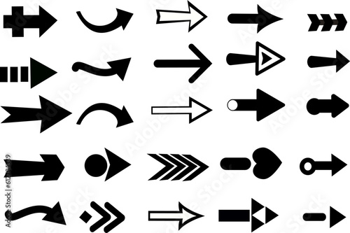 Set of new style black vector arrows isolated on white. Vector icon arrow. Arrows vector illustration collection. Replaceable vector design.