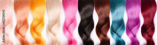 Collection various colors of hair, a set of the same hair in different colors, created with Generative AI photo