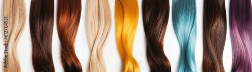 Collection various colors of hair, a set of the same hair in different colors, created with Generative AI photo