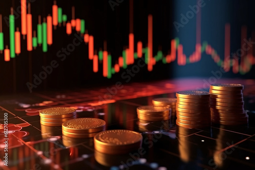 Financial stock background, cryptocurrency bitcoin still life 