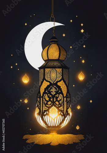 Arabic lantern of EID festival celebration background AI image