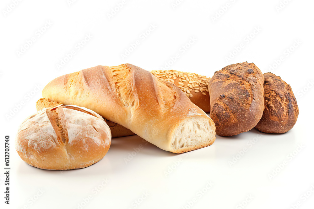 bread on white background ,Bread close-ups, food close-ups, food photography