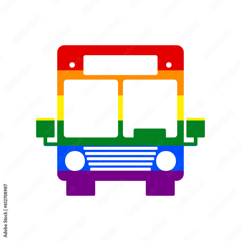 Bus sign illustration. Rainbow gay LGBT rights colored Icon at white Background. Illustration. Bus sign illustration. Rainbow gay LGBT rights colored Icon at white Background. Illustration.