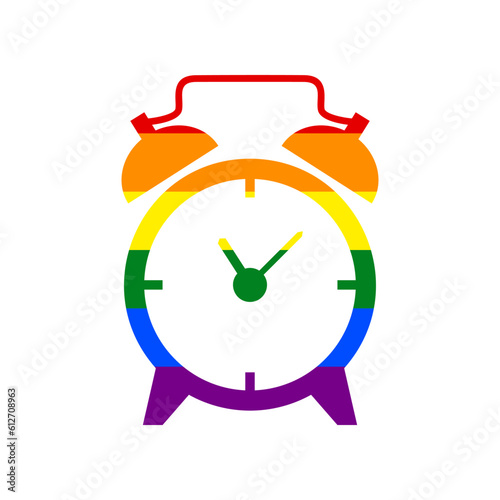 Alarm clock sign. Rainbow gay LGBT rights colored Icon at white Background. Illustration.