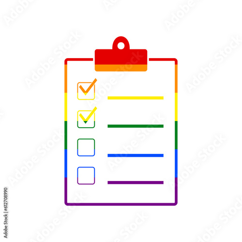 Checklist sign illustration. Rainbow gay LGBT rights colored Icon at white Background. Illustration. © asmati