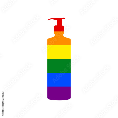 Gel, Foam, Liquid Soap. Dispenser Pump Plastic Bottle. Rainbow gay LGBT rights colored Icon at white Background. Illustration.