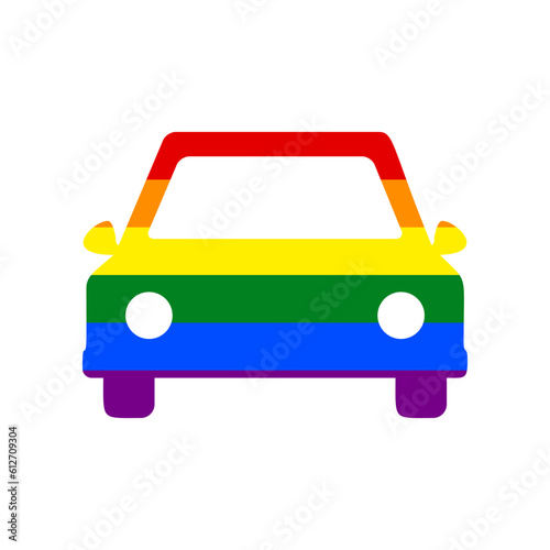 Car sign illustration. Rainbow gay LGBT rights colored Icon at white Background. Illustration.