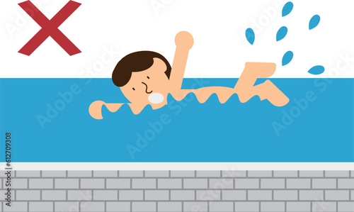 公衆浴場のお風呂の中で泳ぐ人のイラスト photo