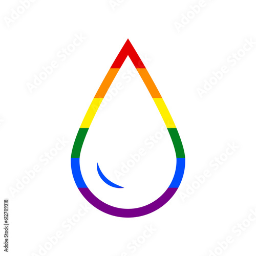 Drop of water sign. Rainbow gay LGBT rights colored Icon at white Background. Illustration.