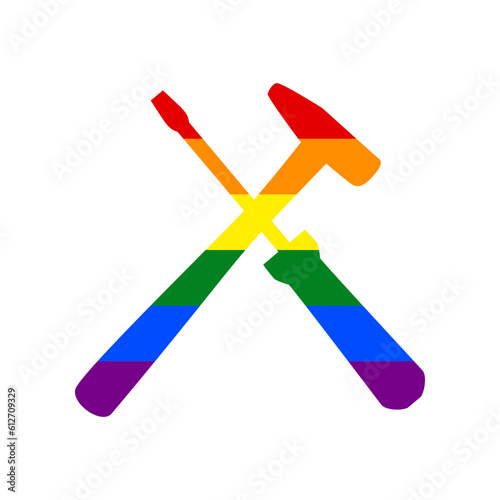 Tools sign illustration. Rainbow gay LGBT rights colored Icon at white Background. Illustration.
