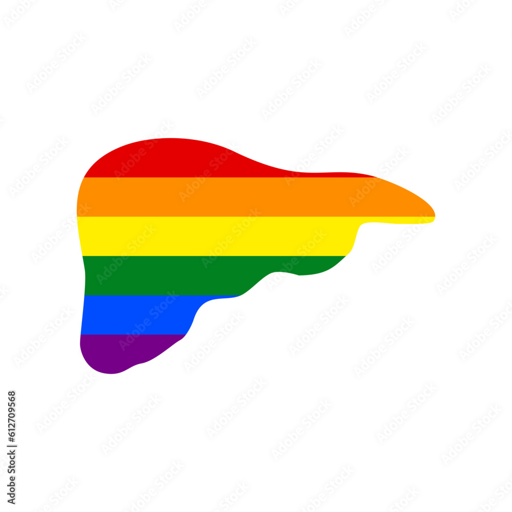 Human anatomy. Liver sign. Rainbow gay LGBT rights colored Icon at white Background. Illustration.