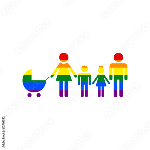 Family sign illustration. Rainbow gay LGBT rights colored Icon at white Background. Illustration.