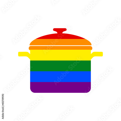 Cooking pan sign. Rainbow gay LGBT rights colored Icon at white Background. Illustration.